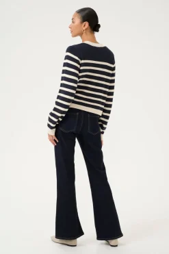 Culture Naisten Neuletakki, K-ALO ANNEMARIE CARDIGAN Raidallinen Sininen