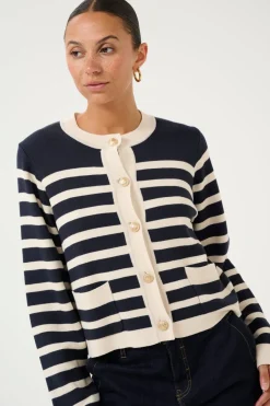 Culture Naisten Neuletakki, K-ALO ANNEMARIE CARDIGAN Raidallinen Sininen