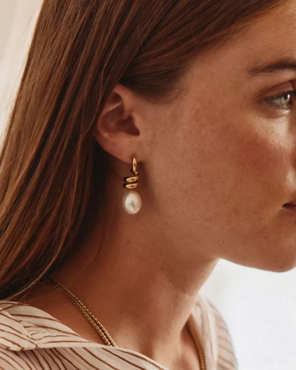 Edblad korvakorut Swivel Earrings Pearl L, Gold pleated