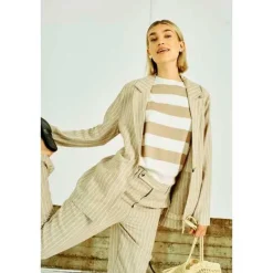 Freequent naisten bleiseri, LAVEGA JACKET Raidallinen Beige