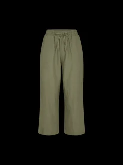 Freequent Naisten housut LA PANT 7/8 LINEN Armeijanvihreä