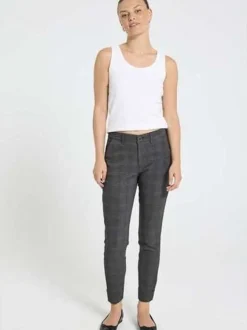 Freequent Naisten Housut, REX PANT Beige Ruutu