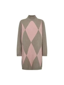 Freequent naisten neulemekko SORA TUNIC, vaaleanpunainen ruutu