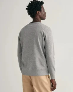 Gant Miesten Collagepaita, REG SHIELD C-NECK Keskiharmaa