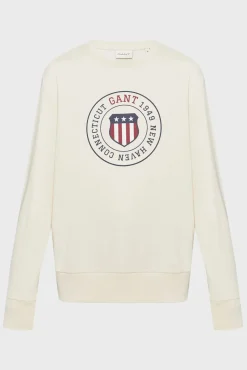 Gant miesten collegepaita Graphic C-Neck, luonnonvalkoinen