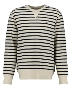 Gant miesten collegepaita, STRIPED WAFFLE SWEAT C-NECK Raidallinen Valkoine