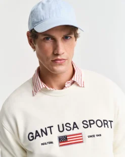 Gant miesten collegepusero, GRAPHIC C-NECK SWEATER Luonnonvalkoinen