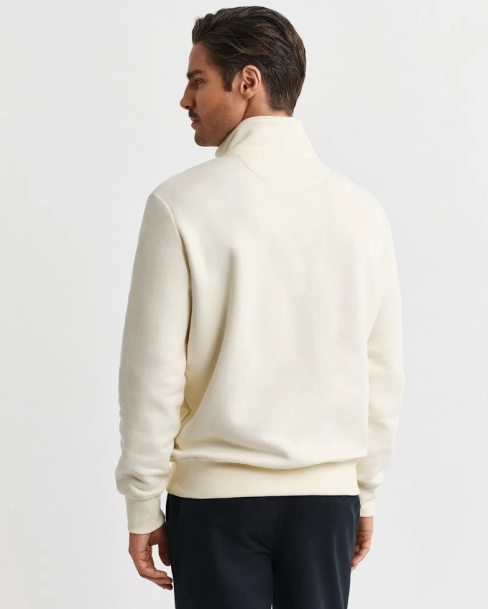 Gant Miesten Collegepusero Graphic Half Zip, Luonnonvalkoinen
