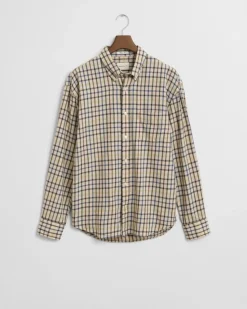 Gant Miesten kauluspaita, REG TWILL CHECK SHIRT Beige Ruutu
