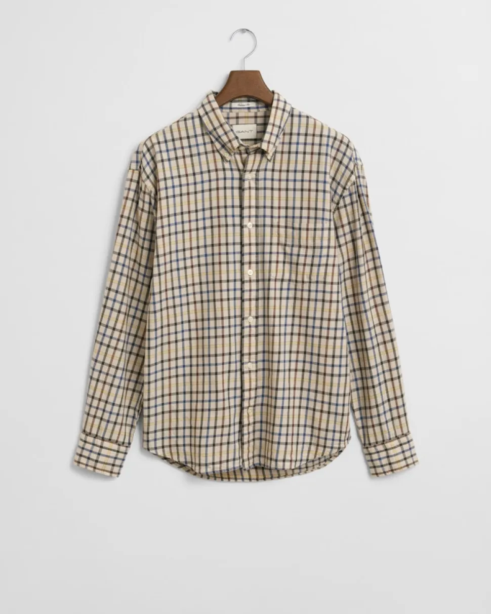 Gant Miesten kauluspaita, REG TWILL CHECK SHIRT Beige Ruutu