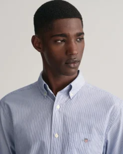 Gant Miesten Kauluspaita, REG POPLIN BANKER Raidallinen Sininen