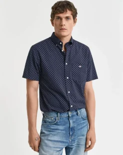 Gant miesten lyhythihainen kauluspaita, REG MICRO PRINT SS SHIRT Sininen Kuosi