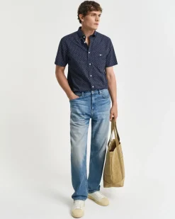 Gant miesten lyhythihainen kauluspaita, REG MICRO PRINT SS SHIRT Sininen Kuosi
