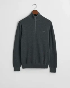Gant miesten neule, COTTON PIQUE HALF ZIP Tummanharmaa