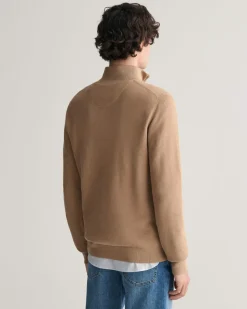 Gant miesten neule, COTTON PIQUE HALF ZIP Beige