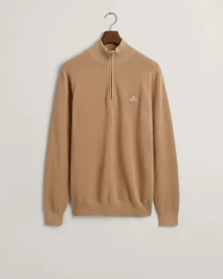 Gant miesten neule, COTTON PIQUE HALF ZIP Beige