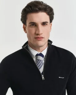 Gant miesten neule, COTTON PIQUE HALF ZIP Musta