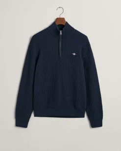 Gant miesten neule, COTTON TEXTURE HALF ZIP Tummansininen