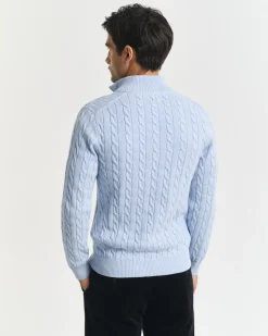 Gant miesten neule, COTTON CABLE HALF ZIP Vaaleansininen