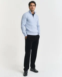 Gant miesten neule, COTTON CABLE HALF ZIP Vaaleansininen