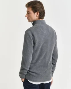 Gant miesten neule, COTTON PIQUE HALF ZIP Keskiharmaa