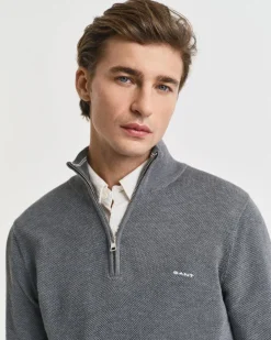 Gant miesten neule, COTTON PIQUE HALF ZIP Keskiharmaa