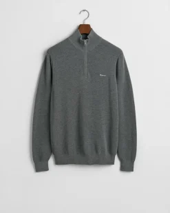 Gant miesten neule, COTTON PIQUE HALF ZIP Keskiharmaa