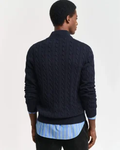 Gant miesten neule, COTTON CABLE HALF ZIP Tummansininen