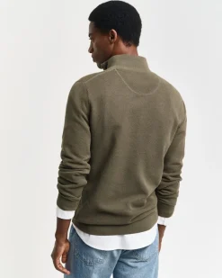Gant miesten neule, COTTON PIQUE HALF ZIP Tummanvihreä