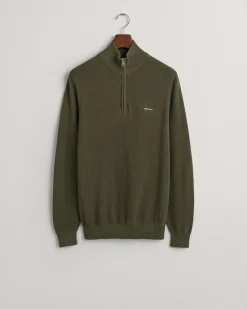 Gant miesten neule, COTTON PIQUE HALF ZIP Tummanvihreä