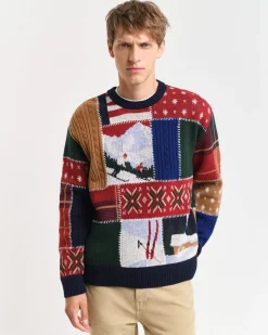 Gant miesten neule, PATCHWORK C-NECK Punainen Kuosi