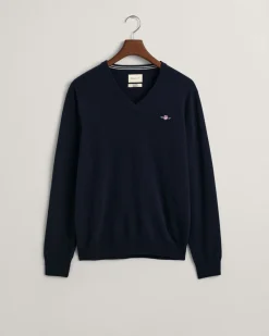 Gant miesten neule, SUPERFINE LAMBSWOOL V-NECK Tummansininen