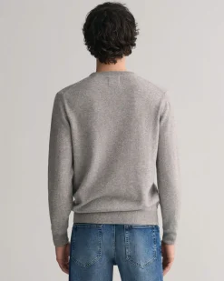 Gant Miesten Neulepaita, SUPERFINE LAMBSWOOL C-NECK Keskiharmaa