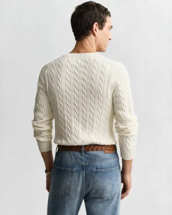 Gant miesten neulepusero Cotton Cable Cricket V-Neck, valkoinen