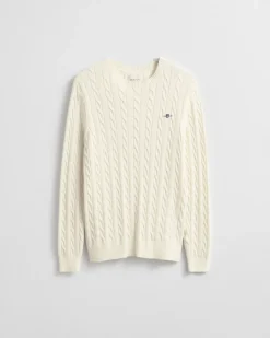 Gant miesten neulepusero Cotton Cable Cricket V-Neck, valkoinen