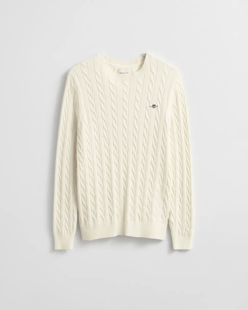 Gant miesten neulepusero Cotton Cable Cricket V-Neck, valkoinen