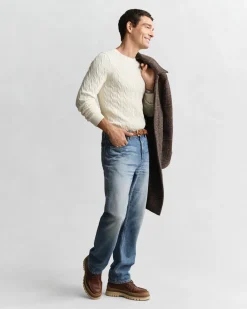 Gant miesten neulepusero Cotton Cable Cricket V-Neck, valkoinen