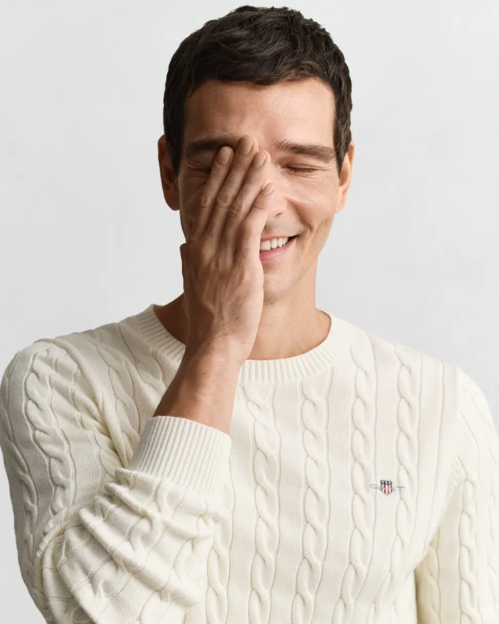 Gant miesten neulepusero Cotton Cable Cricket V-Neck, valkoinen