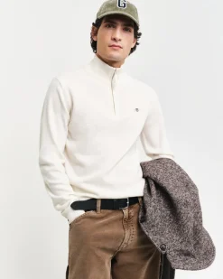 Gant miesten neulepusero, K SUPERFINE LAMBSWOOL HALF ZIP LUONNONVALKOINEN
