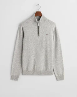 Gant miesten neulepusero, K SUPERFINE LAMBSWOOL HALF ZIP KESKIHARMAA
