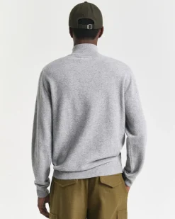 Gant miesten neulepusero, K SUPERFINE LAMBSWOOL HALF ZIP KESKIHARMAA