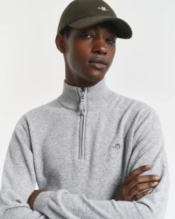 Gant miesten neulepusero, K SUPERFINE LAMBSWOOL HALF ZIP KESKIHARMAA