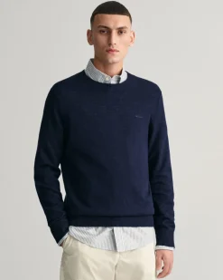 Gant Miesten Neulepusero, TEXTURE COTTON C-NECK Tummansininen
