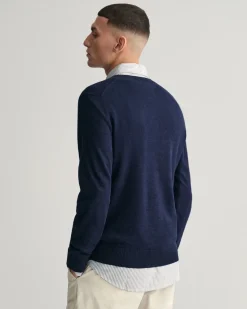 Gant Miesten Neulepusero, TEXTURE COTTON C-NECK Tummansininen