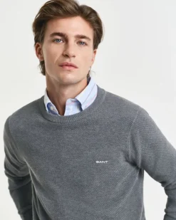 Gant miesten neulepusero, K COTTON PIQUE C-NECK TUMMANHARMAA