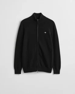 Gant miesten neuletakki Casual Cotton Zip Cardigan, musta
