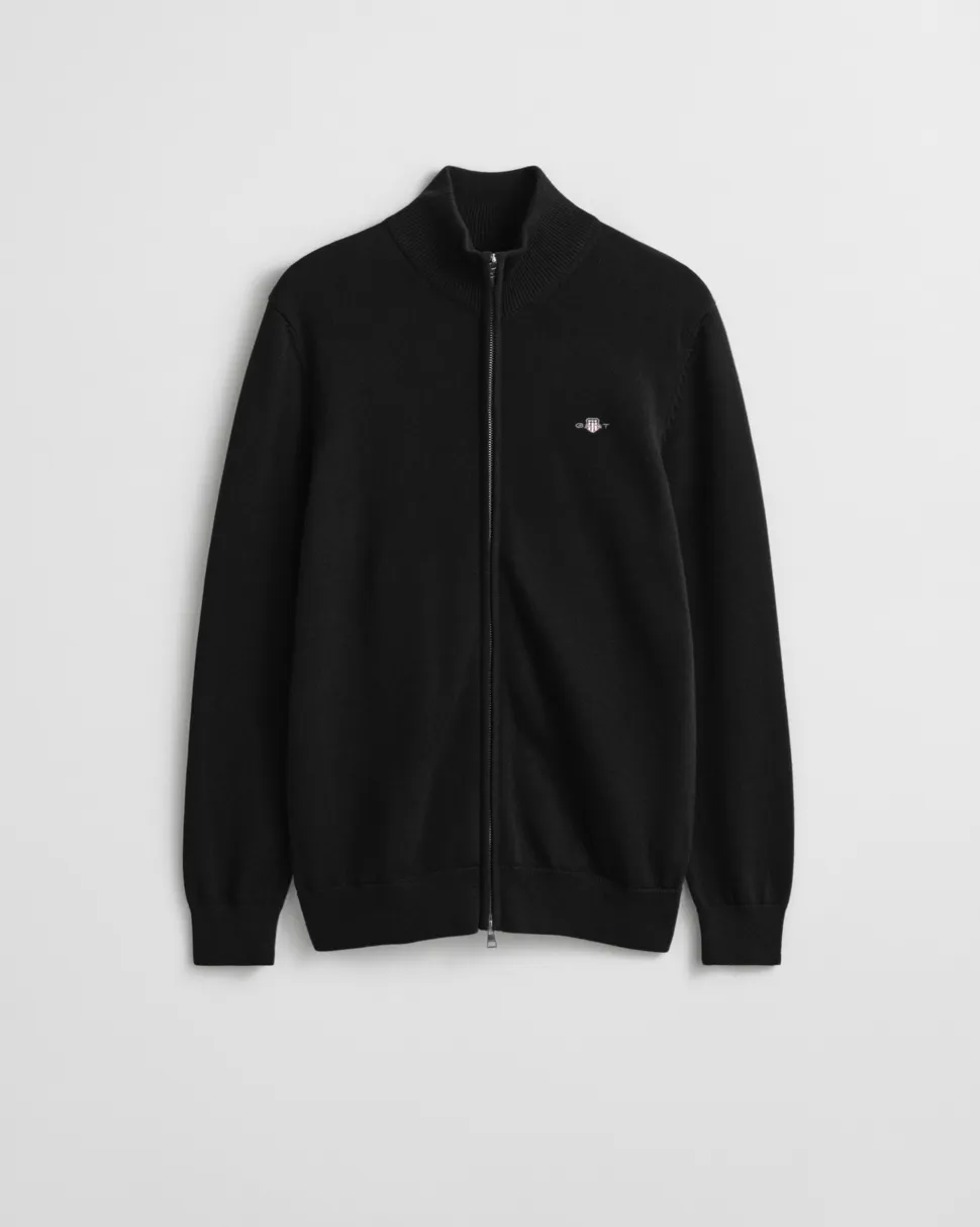 Gant miesten neuletakki Casual Cotton Zip Cardigan, musta