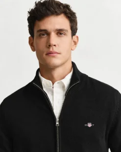 Gant miesten neuletakki Casual Cotton Zip Cardigan, musta
