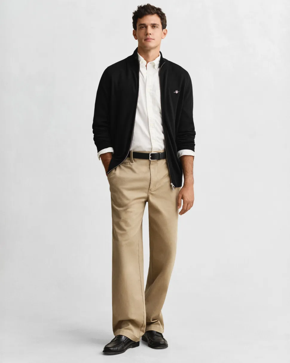 Gant miesten neuletakki Casual Cotton Zip Cardigan, musta