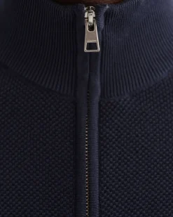Gant Miesten Neuletakki, Cotton Pikee Zip Cardigan Tummansininen